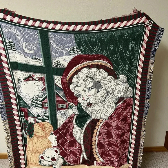 Christmas Santa Goodwin Weavers Throw Blanket 58" x 48" 100% Cotton Afghan USA - Picture 2 of 9